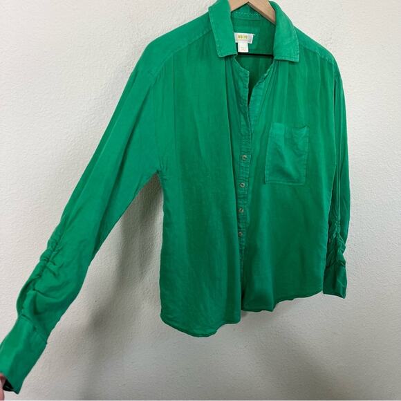 Anthropologie Maeve Linen Buttondown Kelley Green Patch Picket Womens Size S - Picture 5 of 9